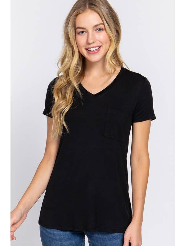 Active Basic | Active USA - Wholesale T-shirt – women's - Short Sleeve V-neck Top with Pocket12