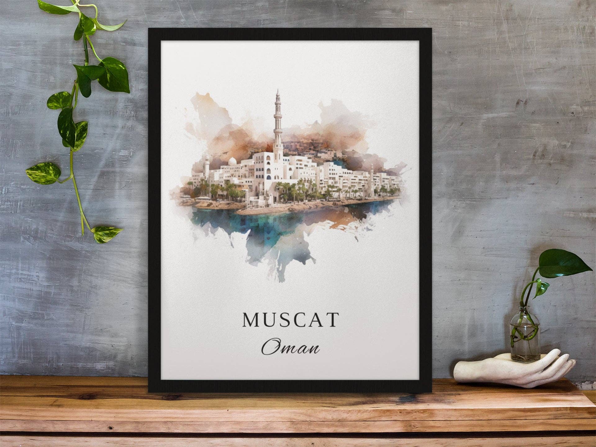 Premium Travel Art - Wholesale Art Print - Muscat traditional travel art - Oman, Muscat poster, Wedding gift, Birthday present, Custom Text, Personalised Gift0