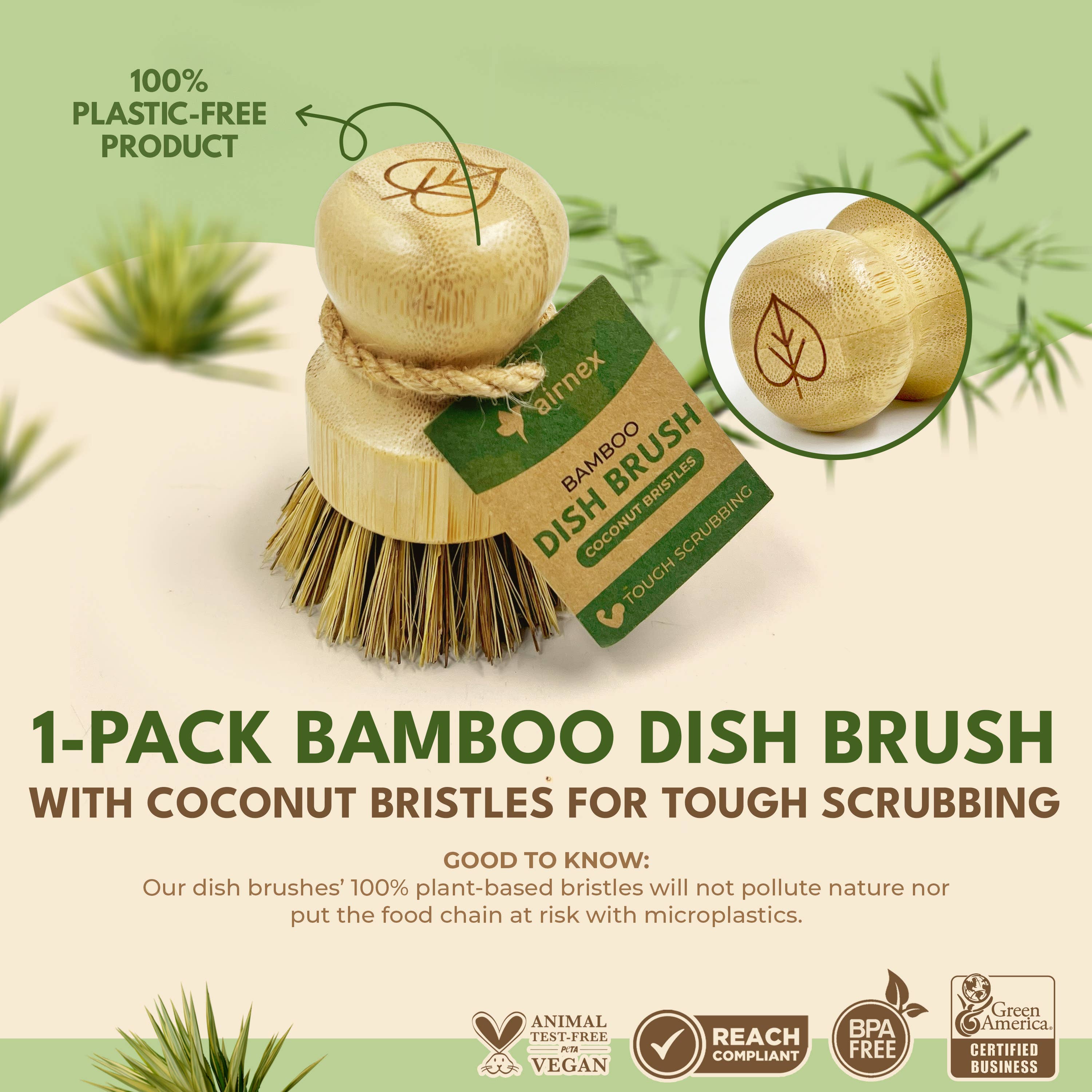 AIRNEX - Wholesale Cleaning Brush - Natural Cleaning Dish Brush Coconut - 1 Pack Bamboo Brush3