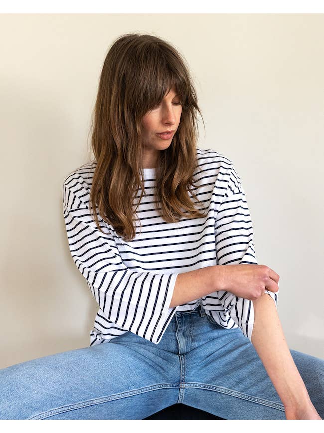 Ivy T - Wholesale T-Shirt - Women's - Erin 3/4 Organic Cotton Navy Breton T-Shirt5