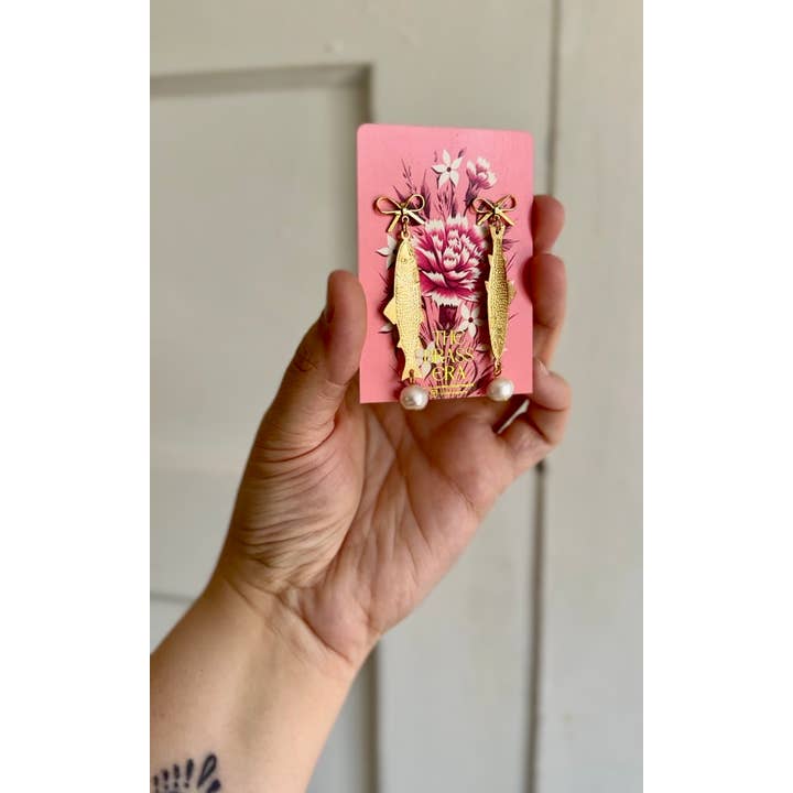 The Brass Era - Wholesale Dangle Earrings - Sardine Pearl Coquette Aesthetic Tinned Fish Earrings1