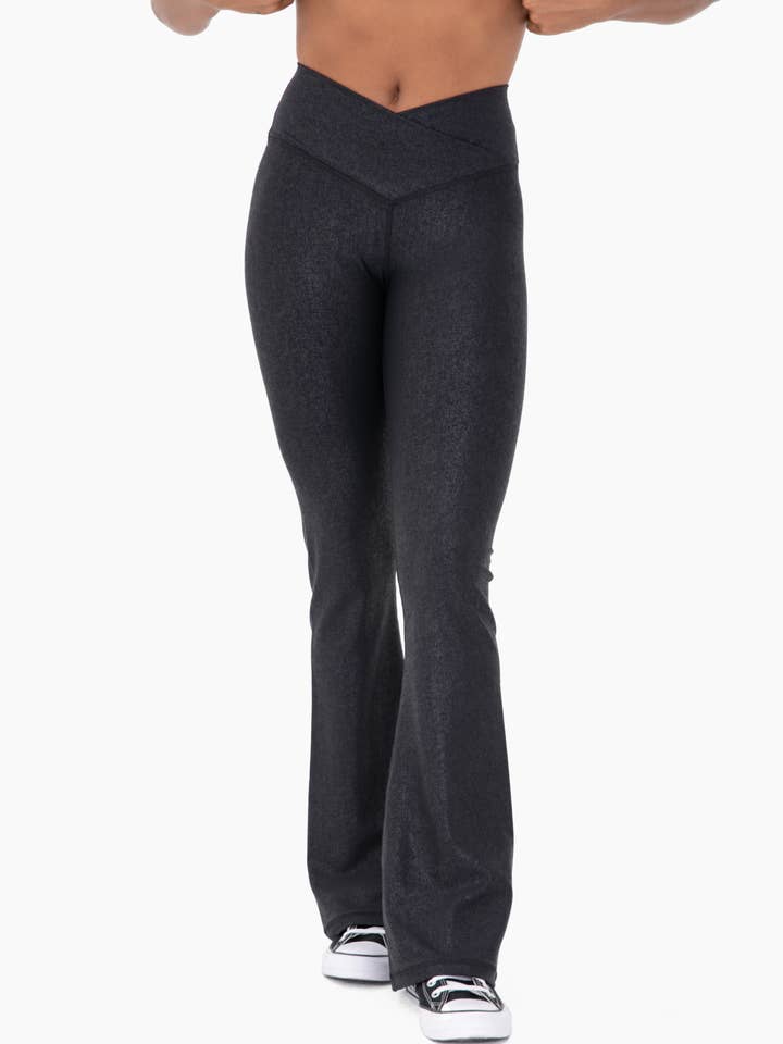 Mono B - Wholesale Athletic/Lounge Leggings - Women's - Leather Look Crossover Flared Leggings0