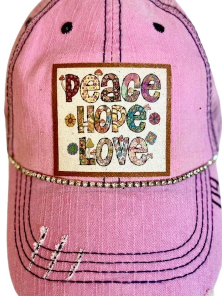 (#114) CAPPELLO DA CAMIONISTA "PACE SPERANZA AMORE" CON EFFETTO USURATO per la vendita all'ingrosso da parte di Jana's Flannels