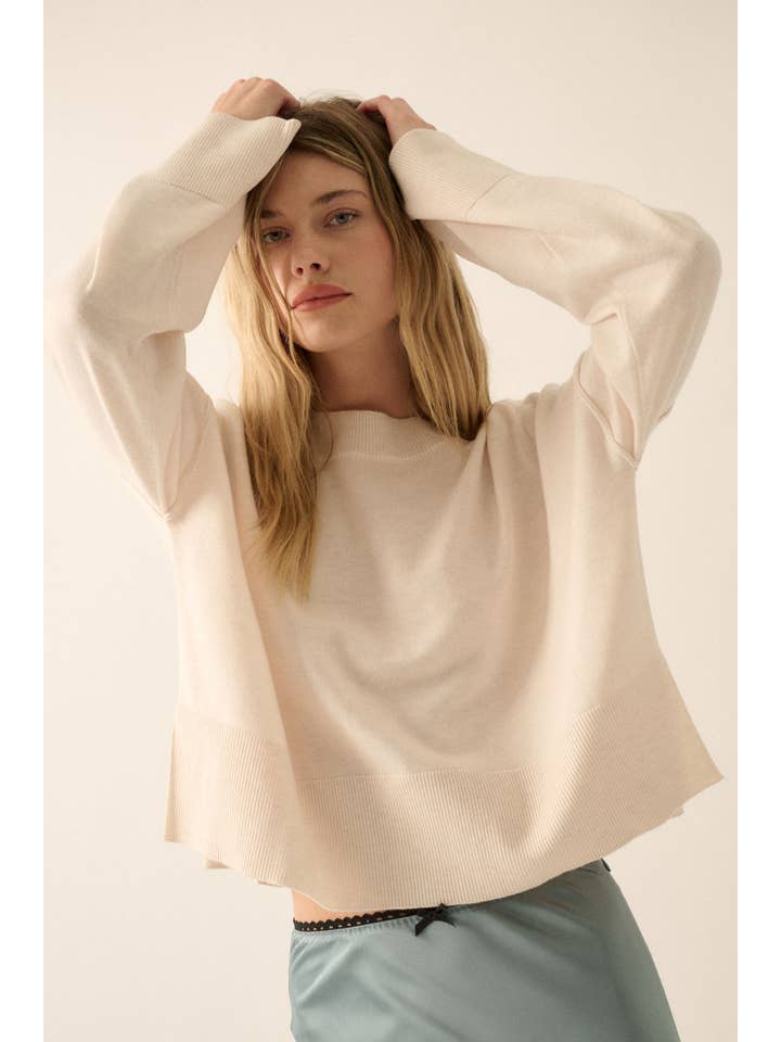 Promesa USA - Vendita all'ingrosso Maglione tricot - Donna - Maglione ampio a maniche larghe in maglia solida