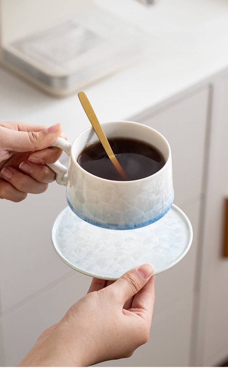 Gohobi （We cover U.S. import duties） – Großhandel Tee-/Kaffeetasse – Gohobi Kristallglasierte Kaffeetasse mit Untertasse 01318