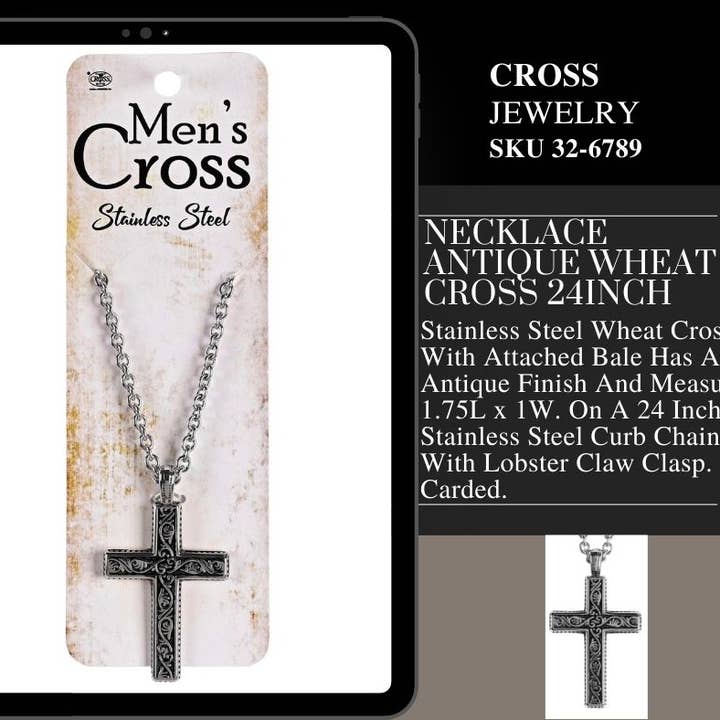 Dicksons - Wholesale Jewelry - Men's - Necklace Antique Swirl Cross 24Inch