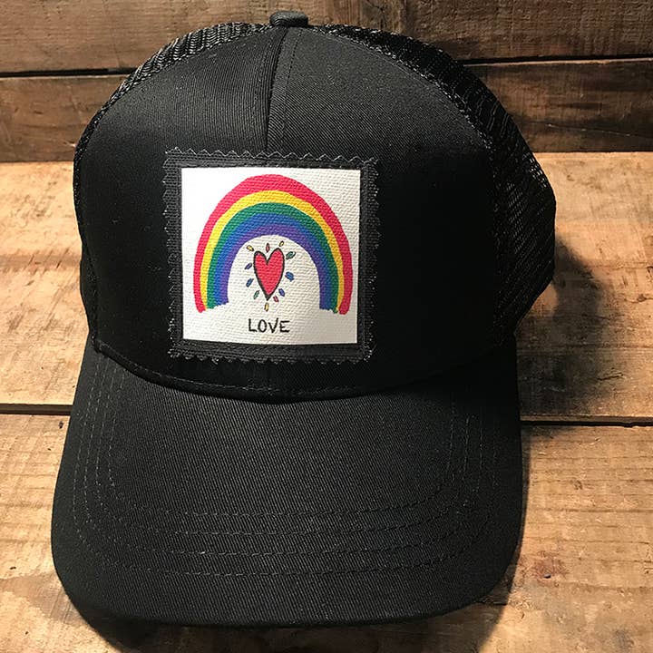 Rainbow Pride Love Organic Cotton Trucker Hat for wholesale by Dharma Love