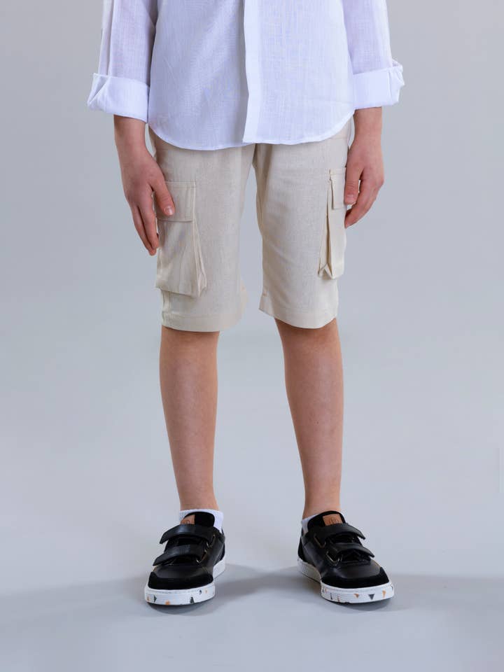 Linen Short For Boys - Beige for wholesale by Pear