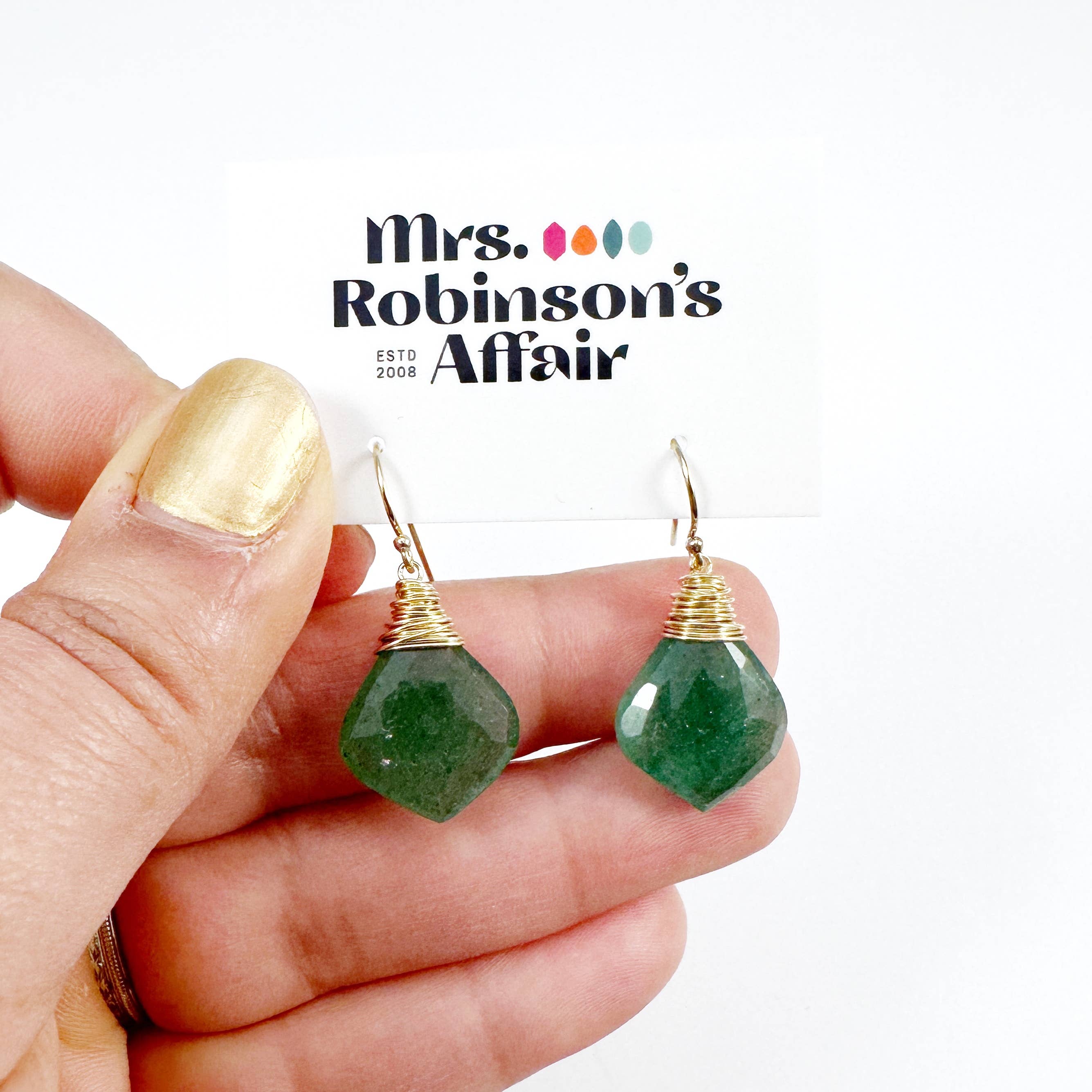 Mrs. Robinson's Affair - Wholesale Dangle Earrings - Simple Earrings - Aventurine - Leaf - Gold