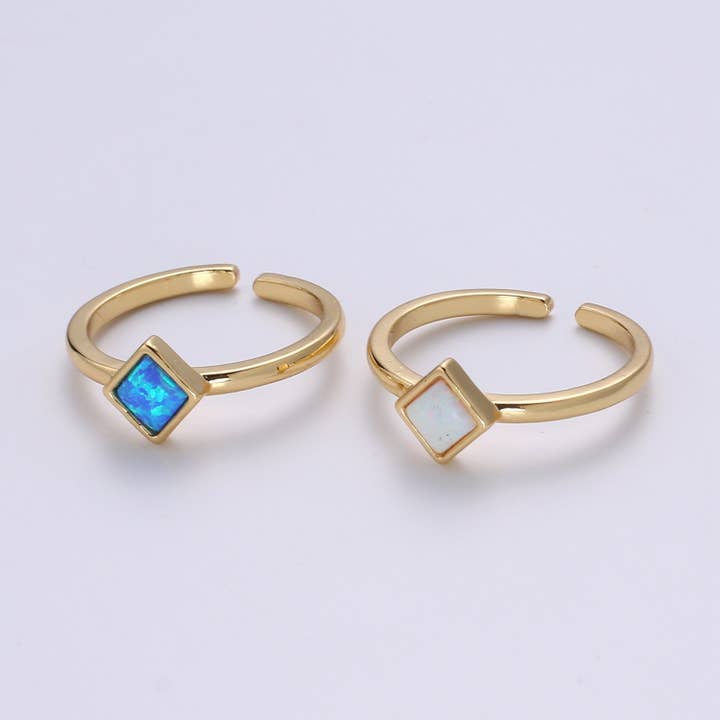 Aim Eternal - Wholesale Single Stone/Solitaire Ring - 1pc 24K Gold Opal Simulated Ring,Diamond Cut Opal Lab Pendant Charm Ring, Solitaire White Opal Lab Square Design Band Jewelry R5215