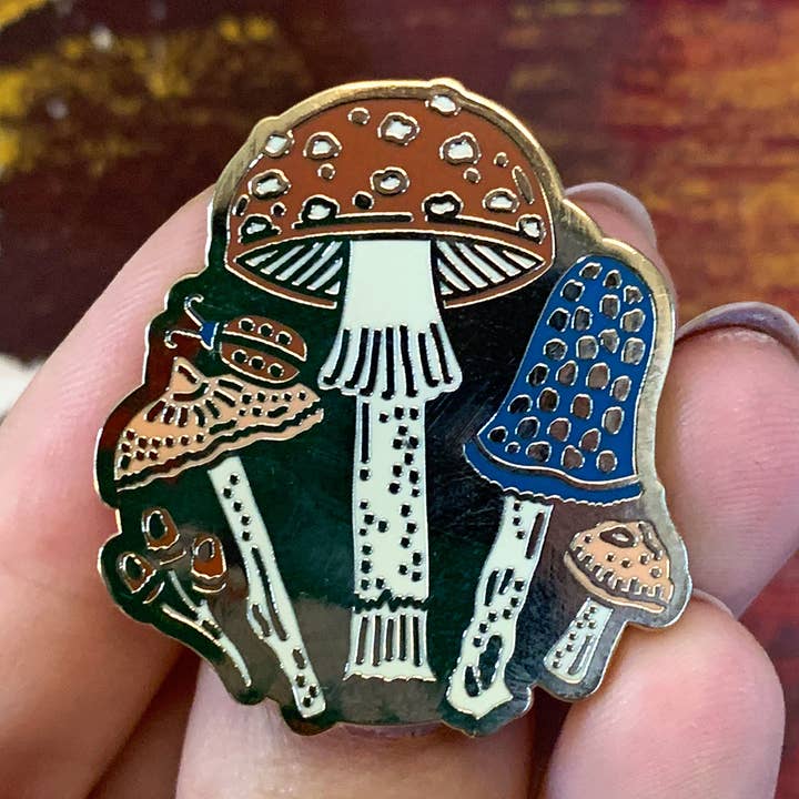 Mushrooms Enamel Pin Badge for wholesale by Bea Baranowska Illustration
