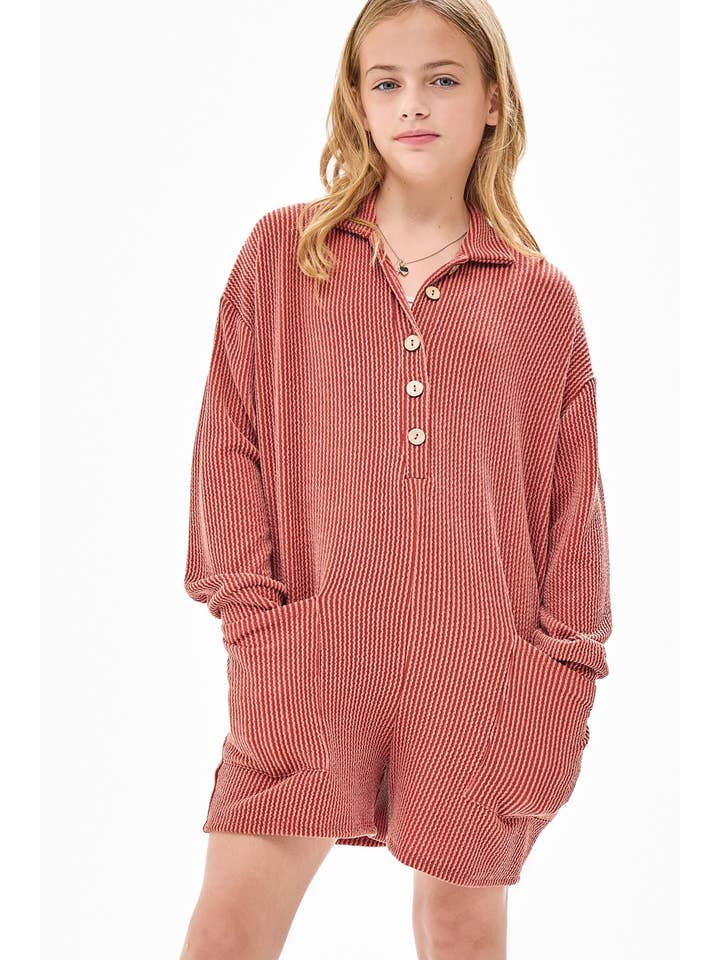 Good Girl - Wholesale Romper - Kids - Embossed Rib Collared Button Up Romper8