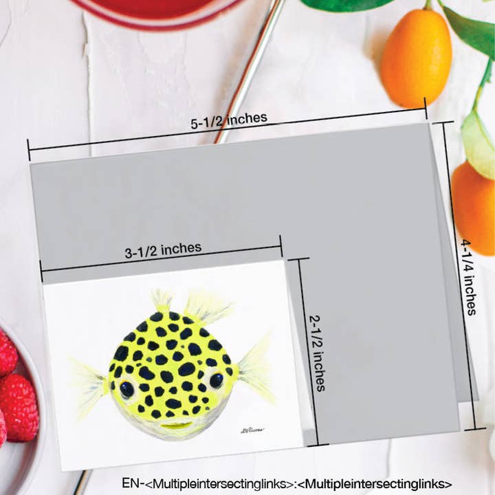 Printed Canvas - Wholesale Everyday Greeting Card - Green Puffer Fish, Greeting Card (#8367B)1
