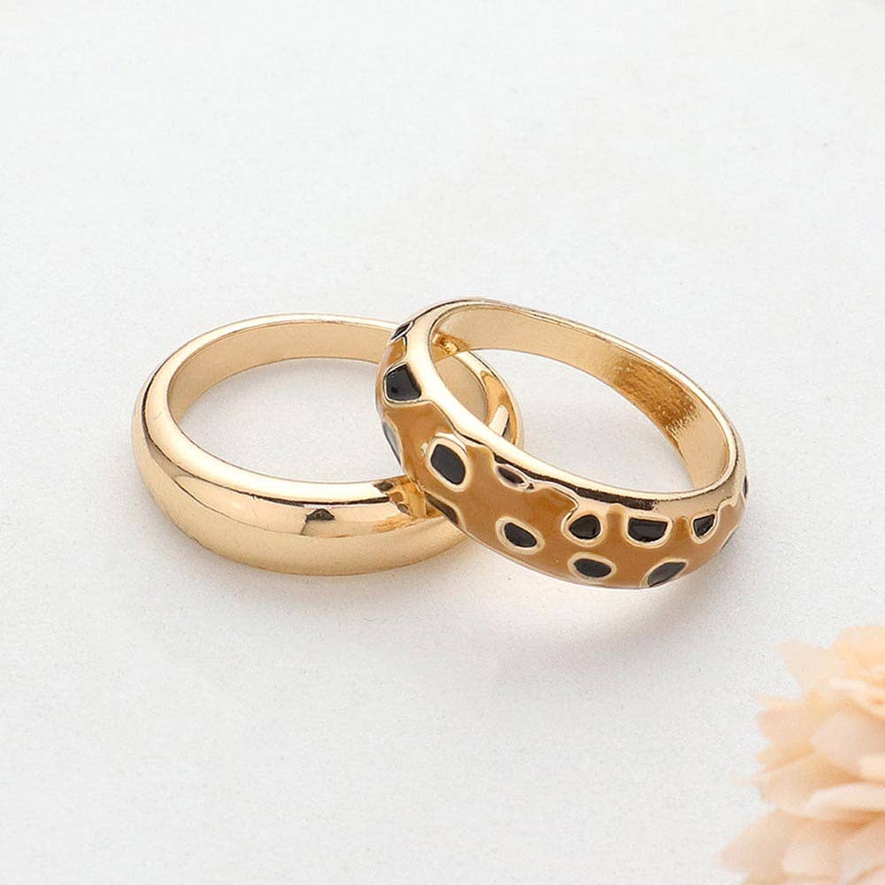 Sensibling Corp. - Wholesale Band/Stacked Ring - 2PCS - Enamel Leopard Patterned Metal Band Mixed Rings4