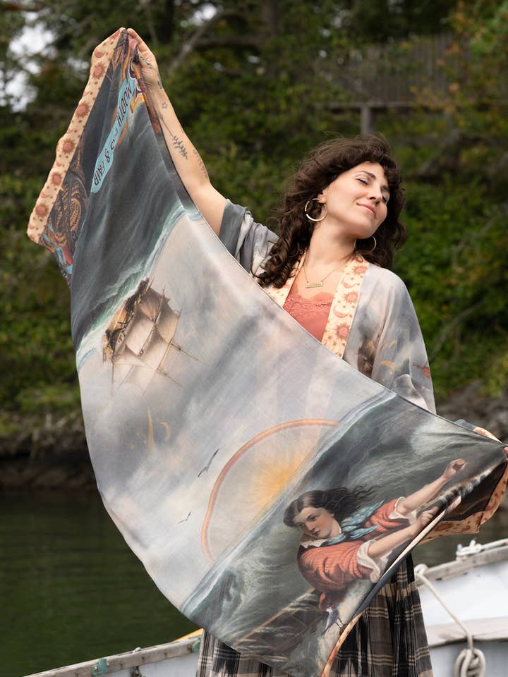 Hold Fast Scarf with Boat, Sun, Moon & Rainbow for wholesale by Market of Stars (USA)