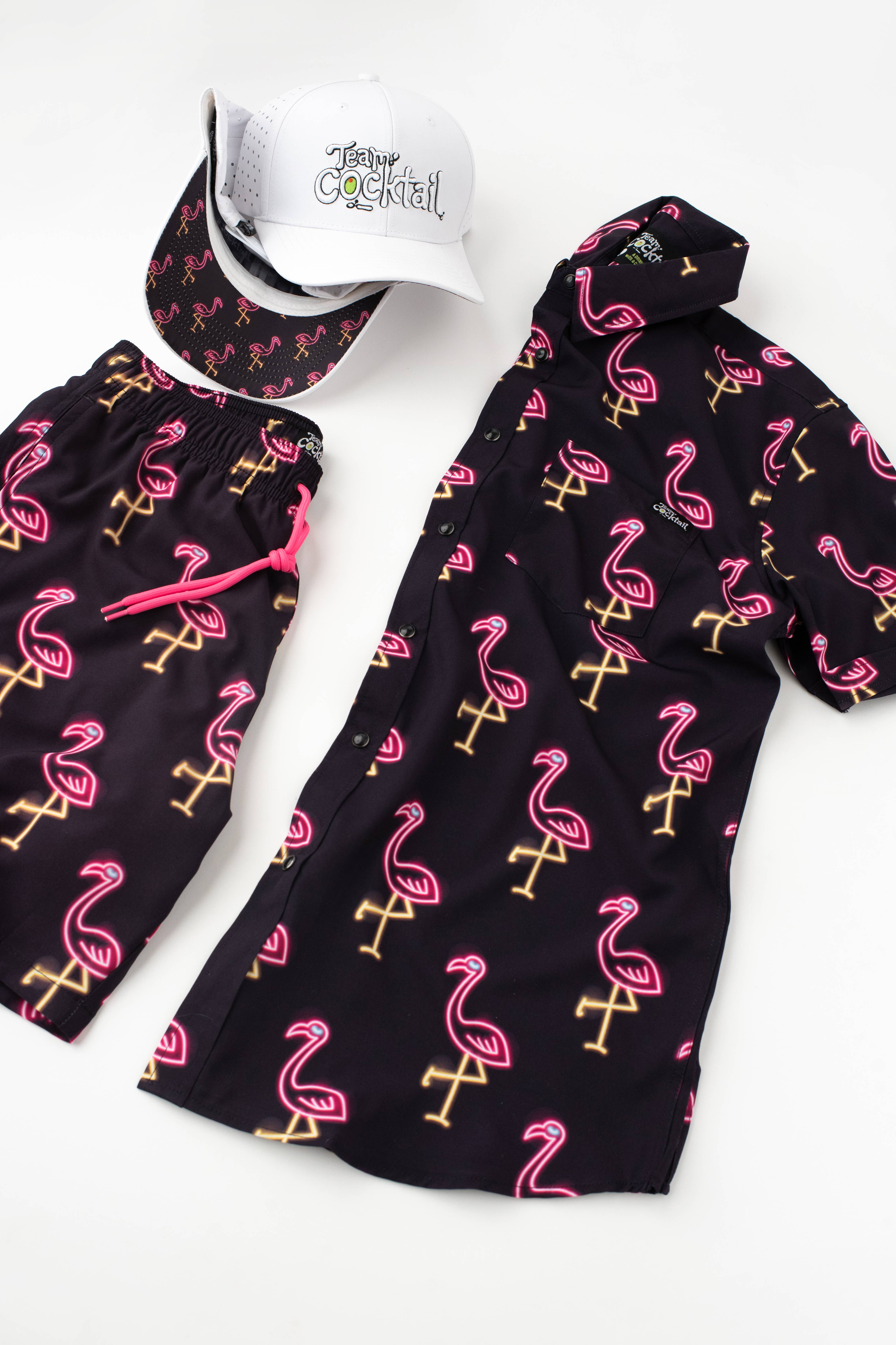 Team Cocktail - Wholesale Swim Shorts - Men's - Neon Flamingos Hybrid Swim Shorts3