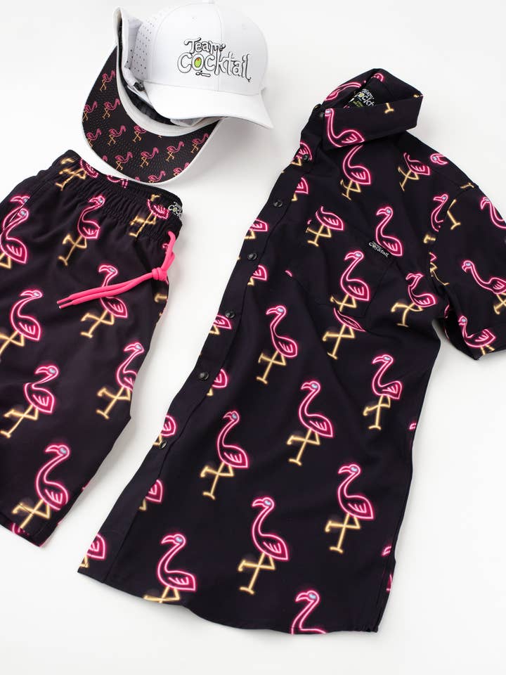 Team Cocktail - Wholesale Swim Shorts - Men's - Neon Flamingos Hybrid Swim Shorts3