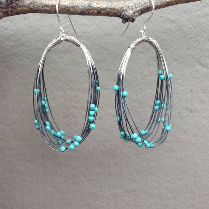 Oval Sterling Silver & Turquoise Statement Earrings -Abacus by iNk Jewelry for wholesale by iNk Jewelry