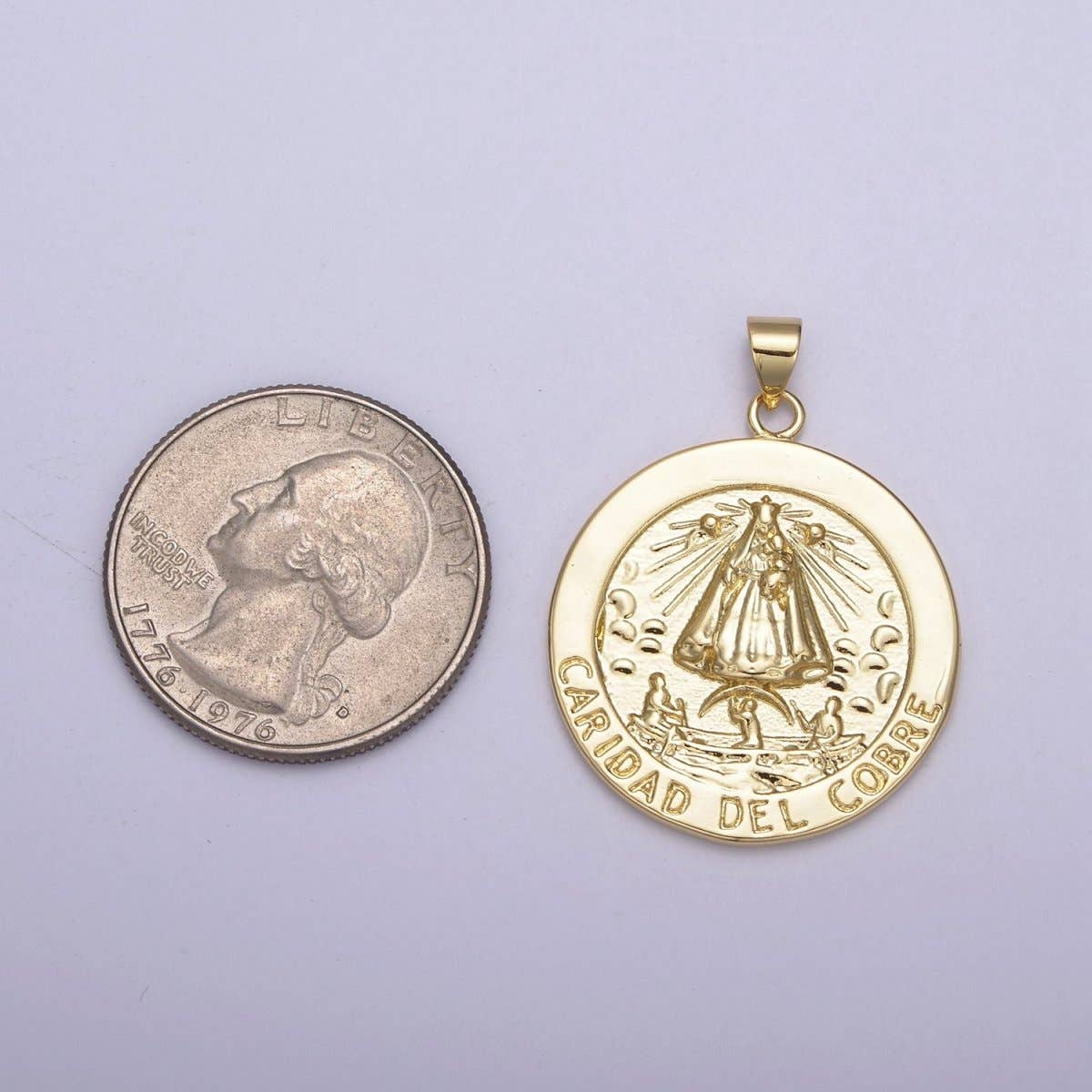 Aim Eternal - Wholesale Individual Charm/Pendant - Gold Coin La Virgen de la Caridad del Cobre Pendant for Necklace Supply H-8632