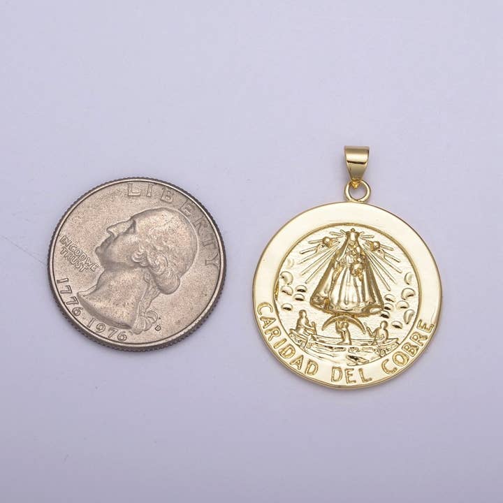 Aim Eternal - Wholesale Individual Charm/Pendant - Gold Coin La Virgen de la Caridad del Cobre Pendant for Necklace Supply H-8632