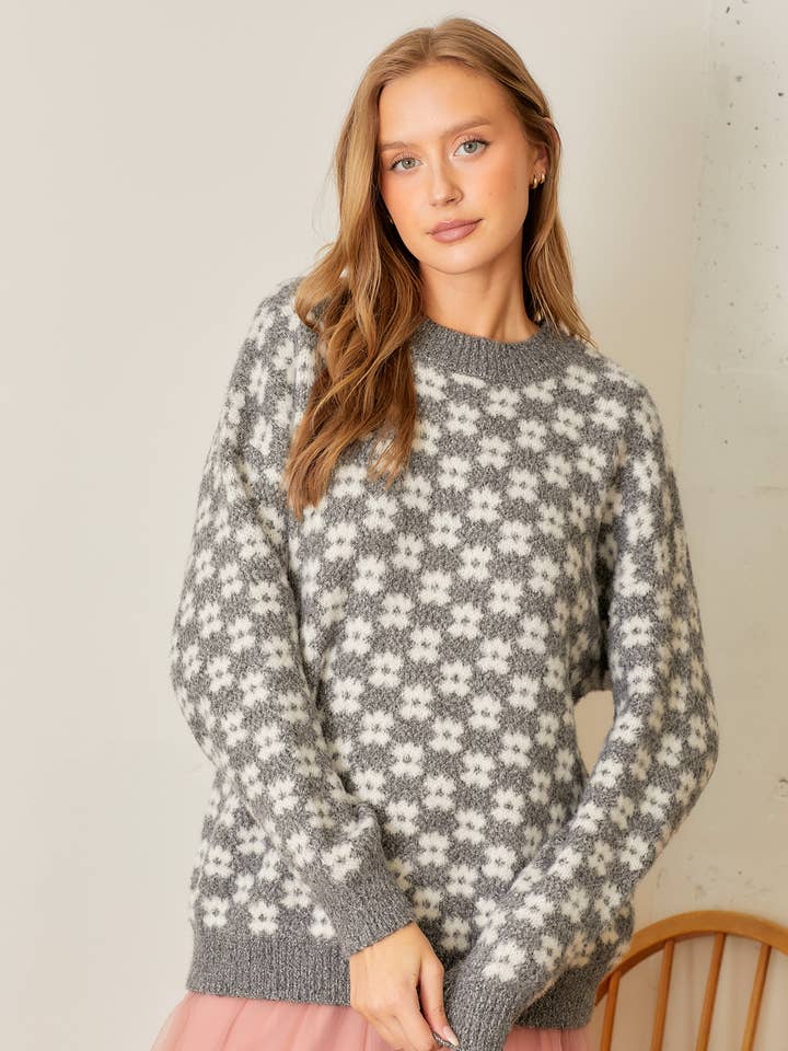 PULL EN MAILLE À IMPRIMÉ FLORAL pour la vente par Polagram by Wellmade USA