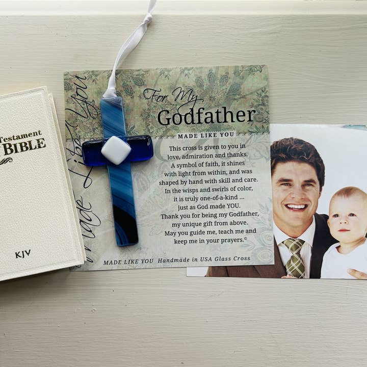 The Grandparent Gift Co. Inc. - Wholesale Ornament - Godfather Gift USA Handmade Glass Cross 4400