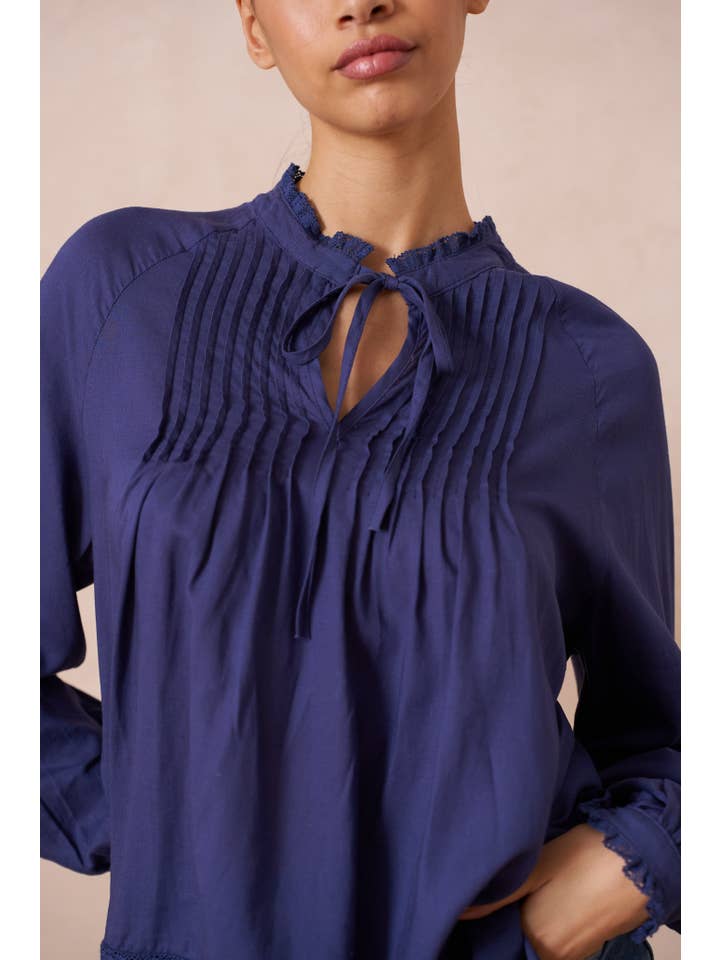Attentif Paris - Vente Chemisier – femme - Blouse contenant du lin avec col volanté et noeud13