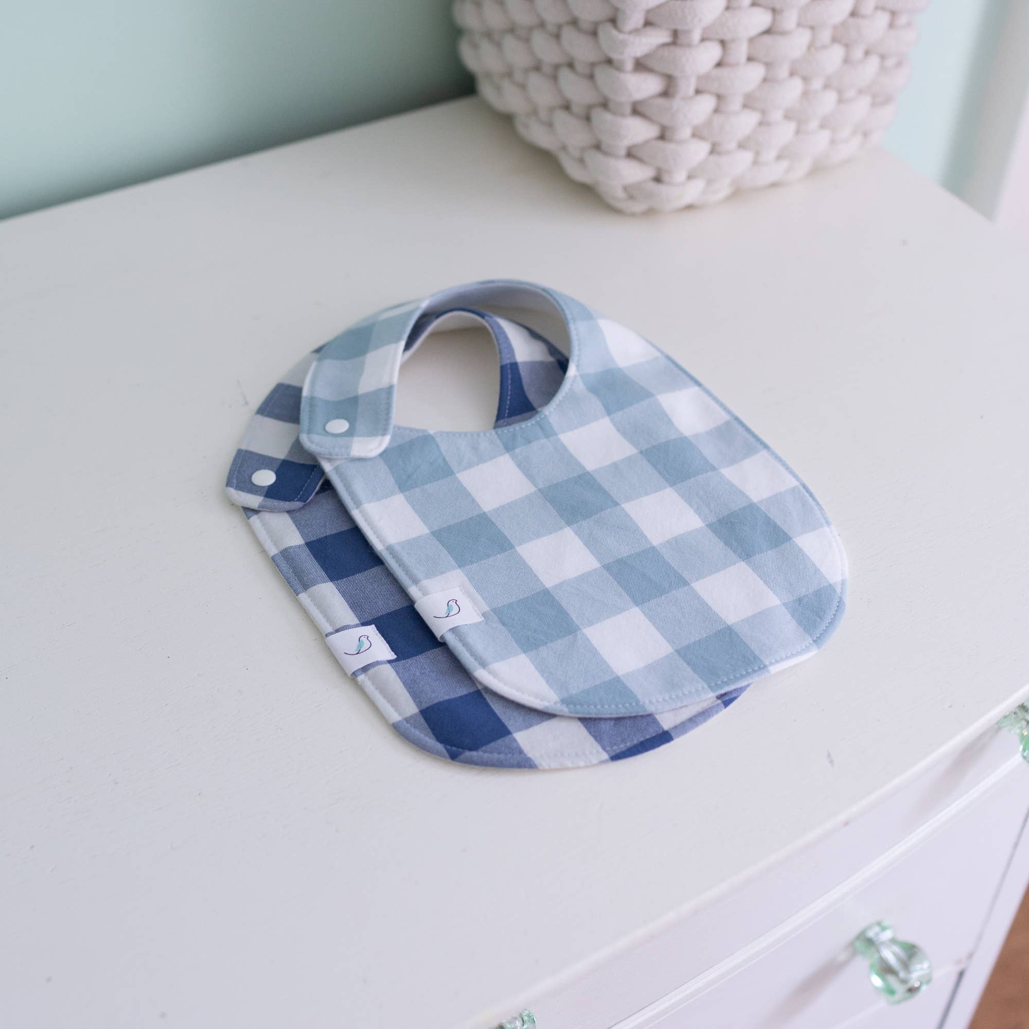 Hemming Birds - Wholesale Bib - Baby - Charlie Snap Bib - Denim Gingham3
