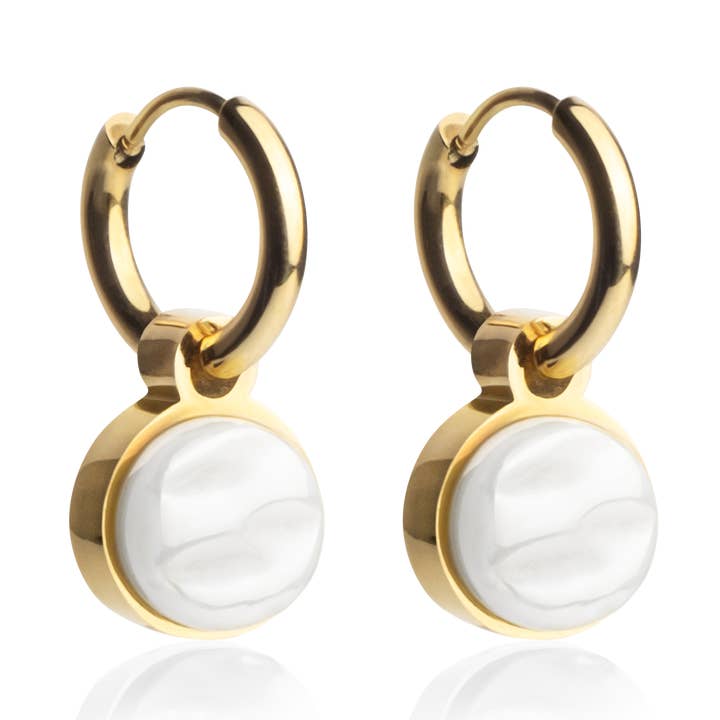 Mix & Match bøjleøreringe med vedhæng • guld/snehvid • 12 mm for engroshandel hos ALEXASCHA