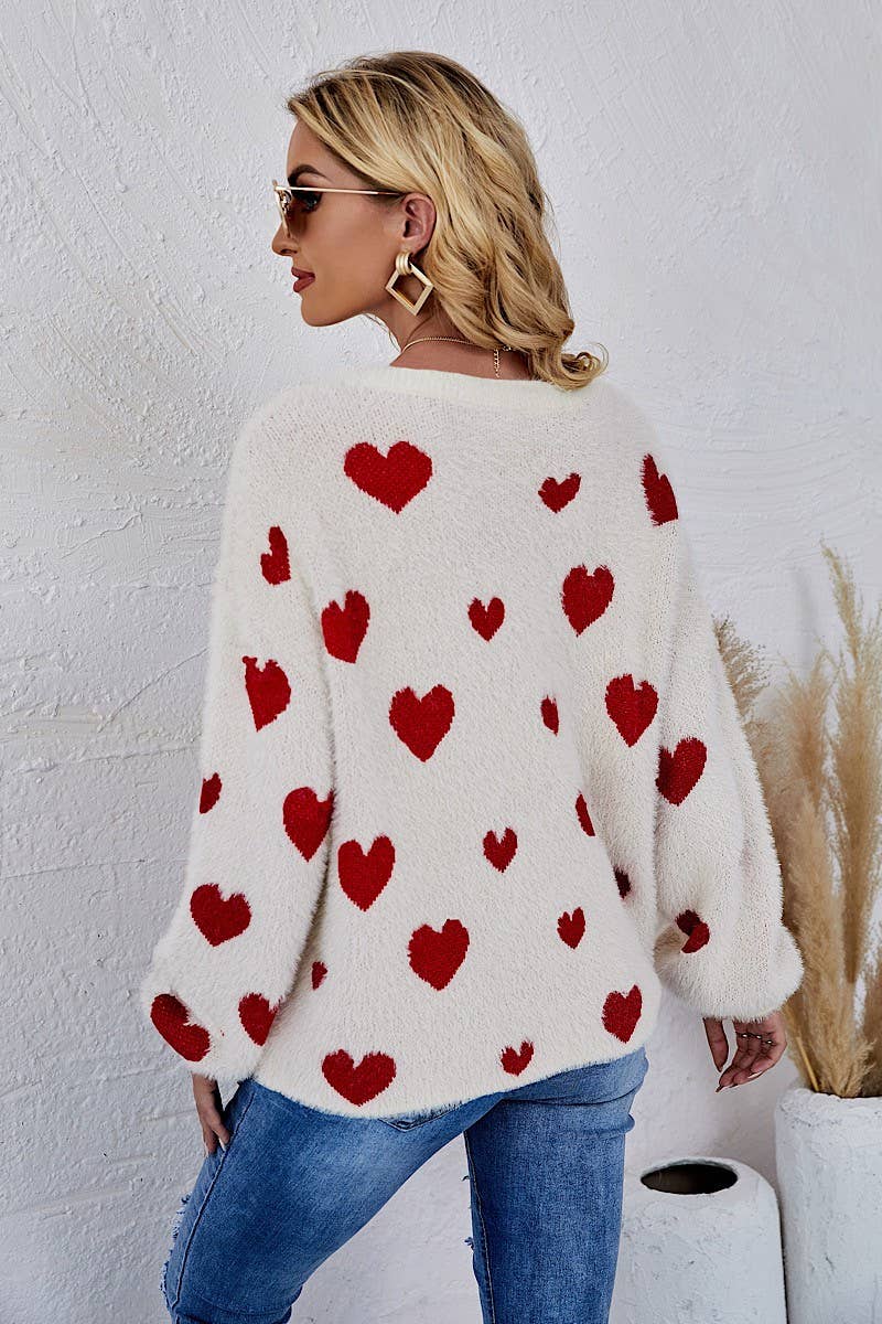 Miss Sparkling - Wholesale Knit Sweater - Women's - All over heart sweater1