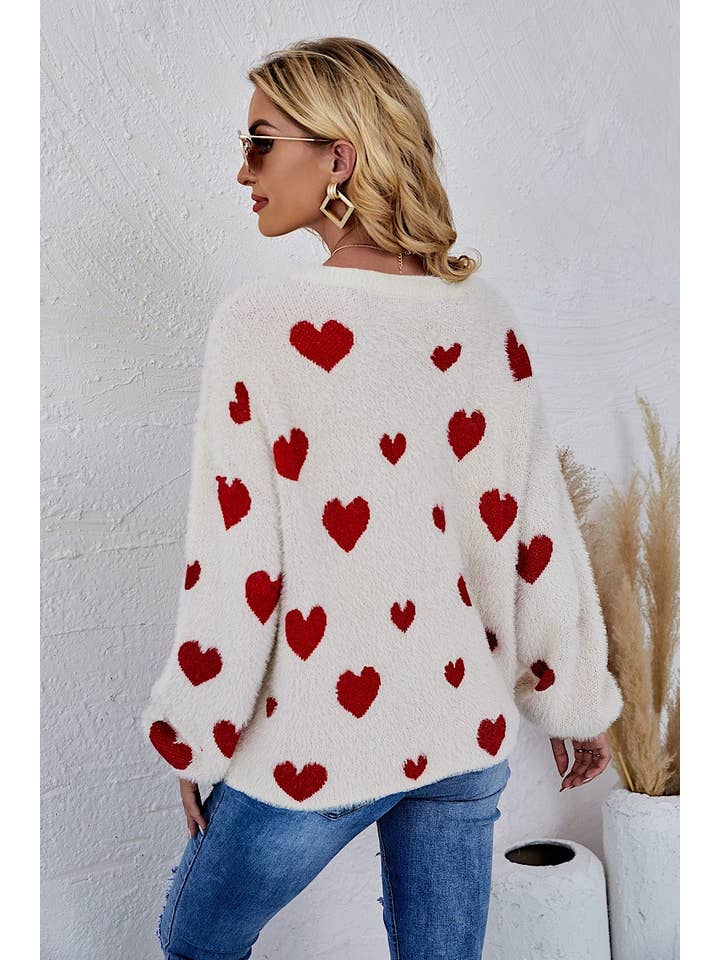 Miss Sparkling - Wholesale Knit Sweater - Women's - All over heart sweater1