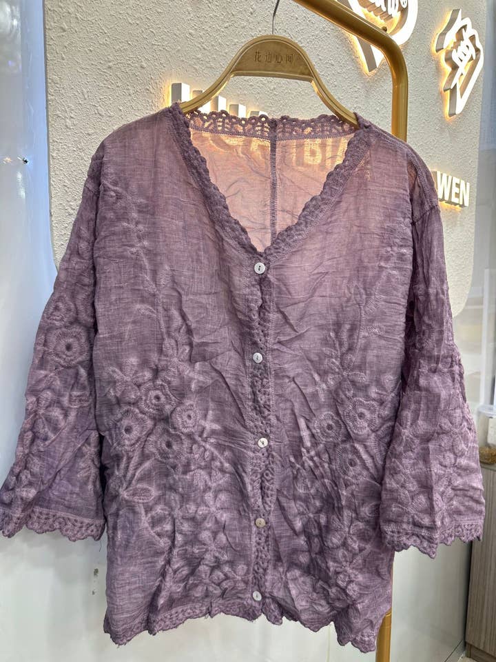 Hope & Sunshine - Wholesale Button Down Shirt - Women's - Embroidered Cotton Button-Up Shirt