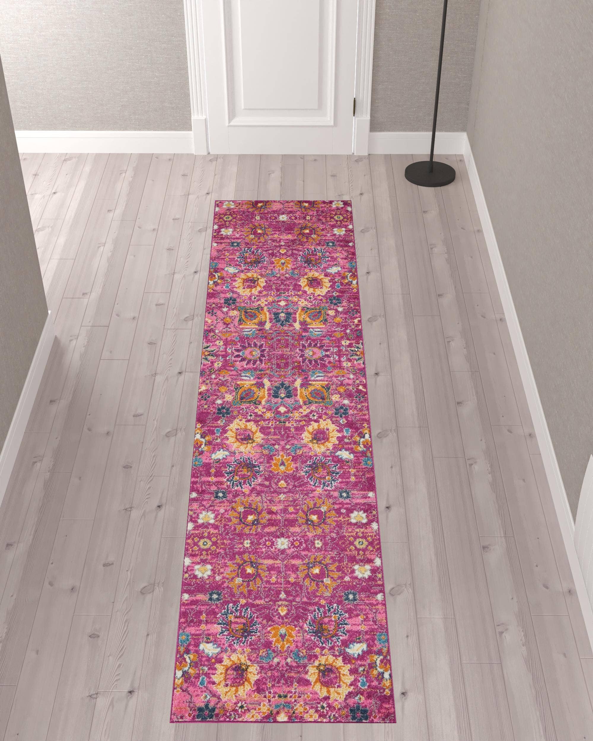 HomeRoots - Wholesale Runner Rug - 10' Pink Floral Power Loom Runner Rug1