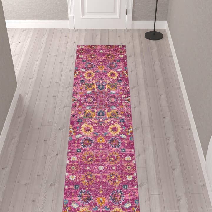 HomeRoots – Großhandel Läufer – 10' Floral Power Loom Läufer Teppich, rosa1