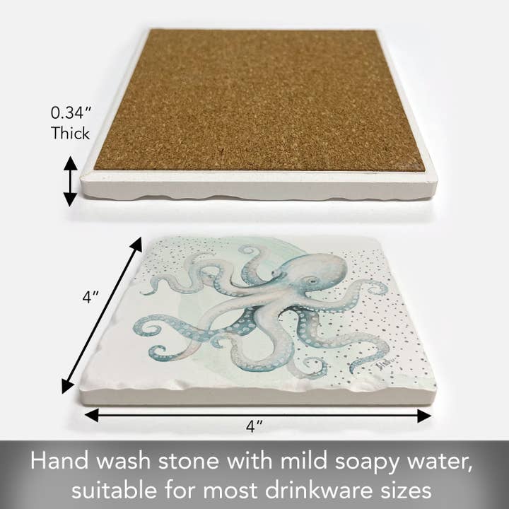 CounterArt/Highland Home/Thirstystone/CoasterStone - Wholesale Coasters - "Octopus" Single Absorbent Stone Tumbled Tile Coaster