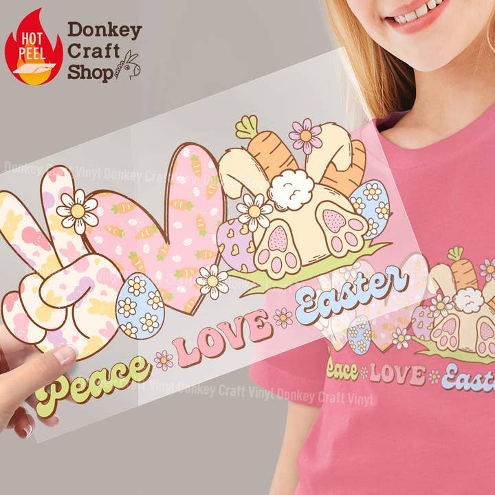 Peace Love Easter DTF Transfers, Ready to press for wholesale by Donkey Craft