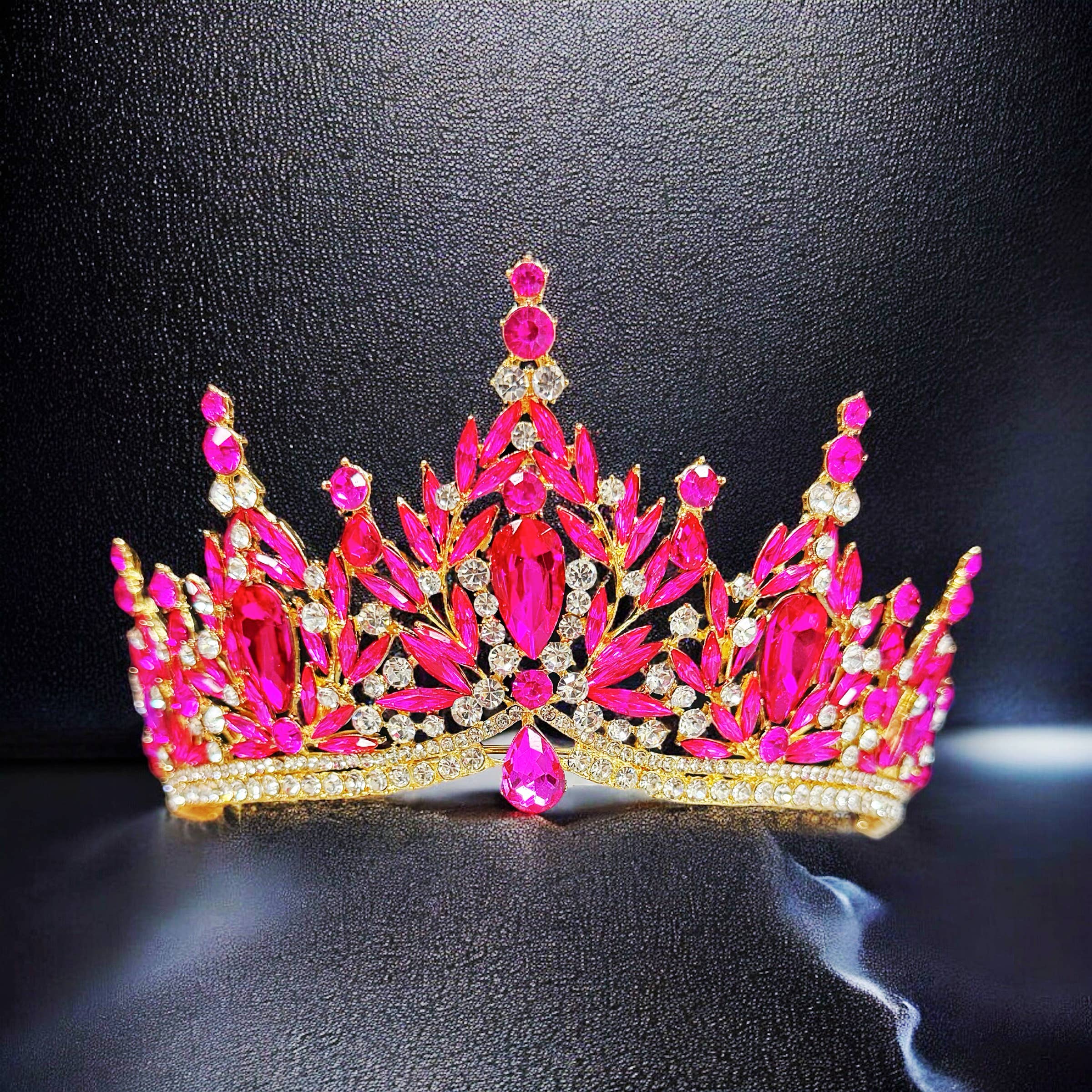 Happy Dream Gifts - Wholesale Tiara - Women's - Fuchsia Gemstone Crown, Gold Crystal Tiara, Homecoming Prom 8