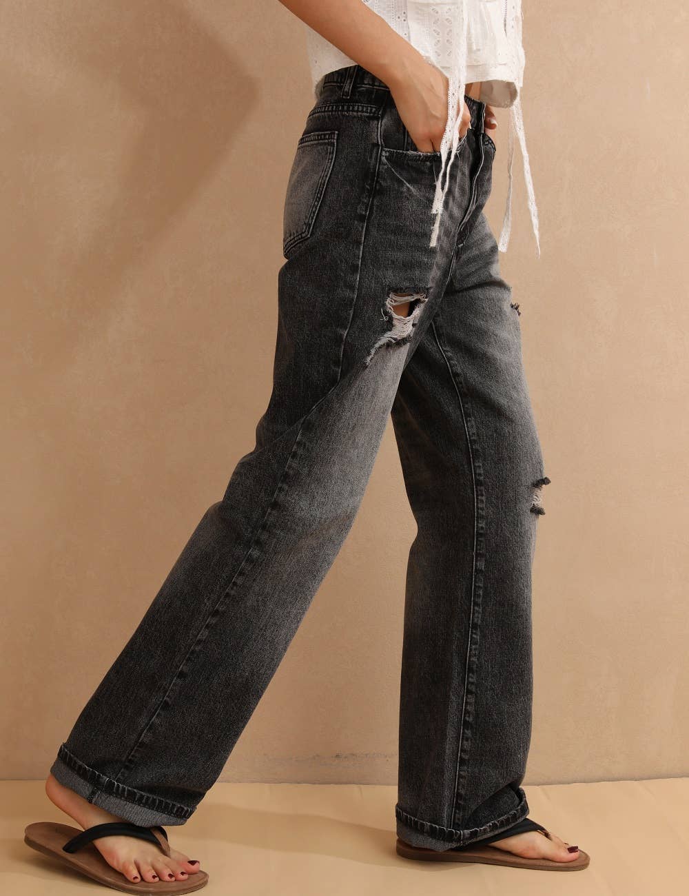 Sweetkama - Vente Jean – femme - Pantalon en jean à jambe droite à taille haute pour tous les jours | Jeans SKP67331
