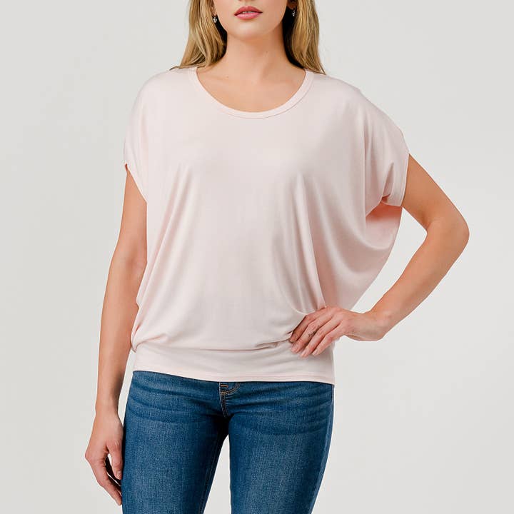 Heimious - Wholesale Knit Top - Women's - Short Dolman Sleeve Modal Jersey Top, 2572