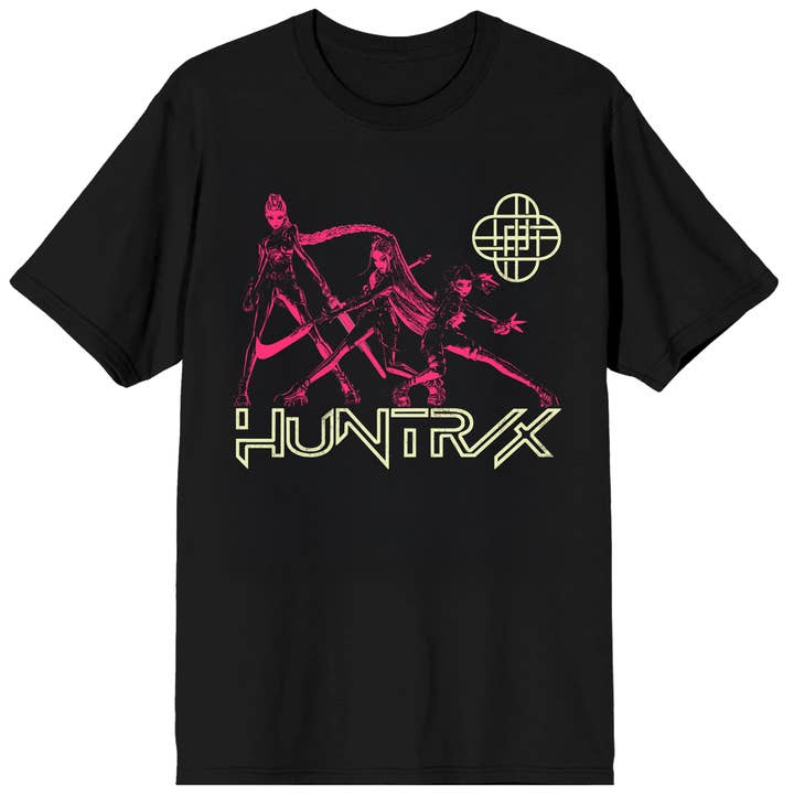 Bioworld Merchandising - Wholesale Screen Printed T-Shirt - Unisex - KPop Demon Hunters Huntrix Line Up on Black Short Sleeve Adult T Shirt2