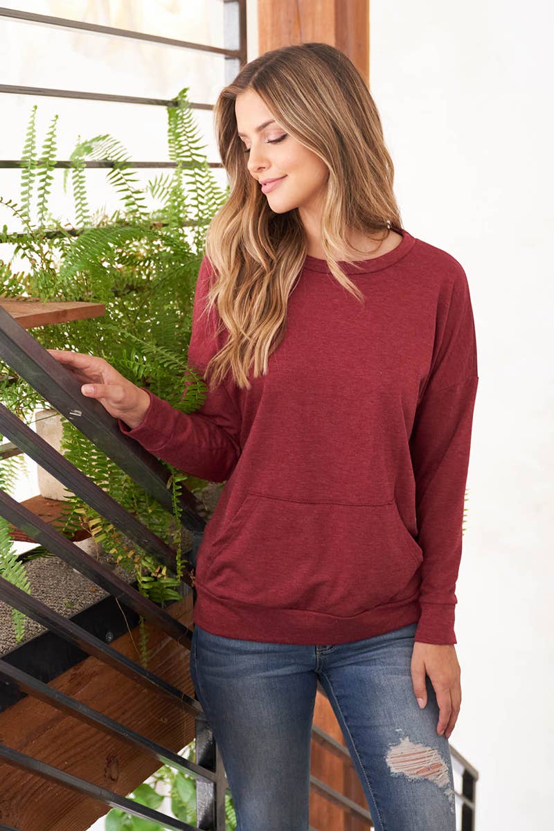 You & Me – wholesale Sweatshirt - Dam – PPT2063-LÅNGÄRMAD FRANSK FROTTÉ TOPP MED KÄNGURUFICKA6