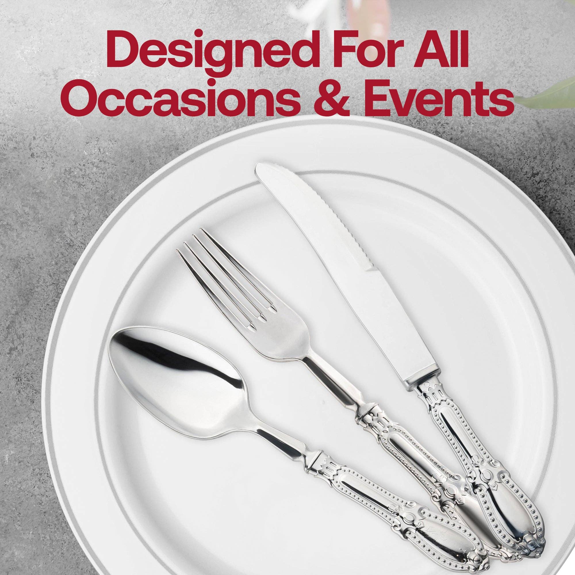 Smarty had a Party - Wholesale Assorted Cutlery Set - Silver Baroque Disposable Plastic Cutlery Set - 10 Guests5