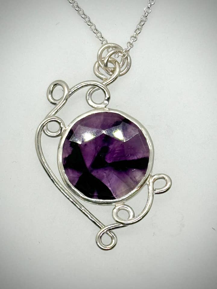 Sterling Faceted Atomic Amethyst Swirl Necklace for wholesale by Morgan McGeehan Designs