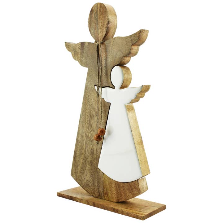 AuldHome Design Wood Enamel Nesting Angel Statue for wholesale by Kurated Korner