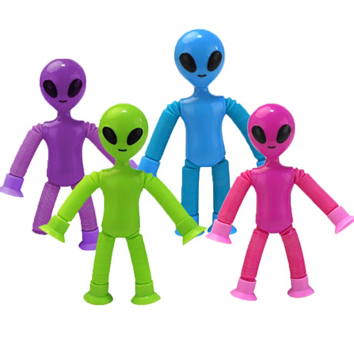 Alien Stretch Figurines, x4 Color Assortment for wholesale by Texas Toy Distribution
