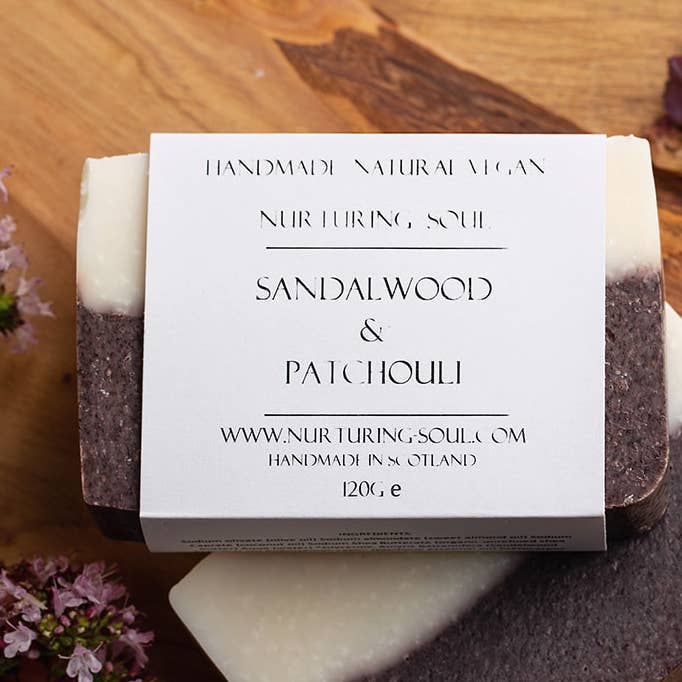 Sandalwood & Patchouli natural vegan Scottish soap for wholesale by Nurturing Soul