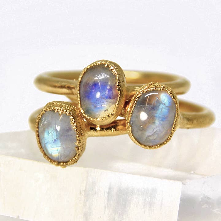 Daddy Daughter Jewelry - Wholesale Single Stone/Solitaire Ring - Gold Moonstone Ring | Rainbow Moonstone Ring | June Ring4