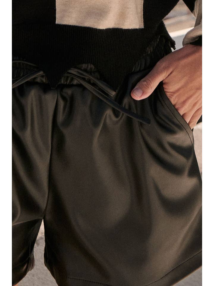 Promesa USA - Wholesale Shorts - Women's - Faux Leather Elastic Waist Thigh Length Shorts