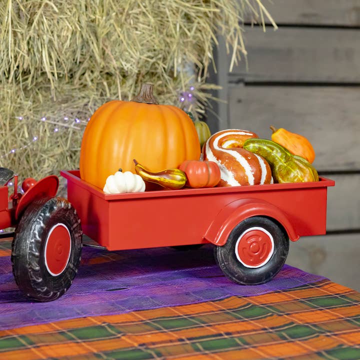 Zaer Ltd. International - Wholesale Christmas Decoration - 3.4 Foot Long Small Red Metal Tractor with Cart12