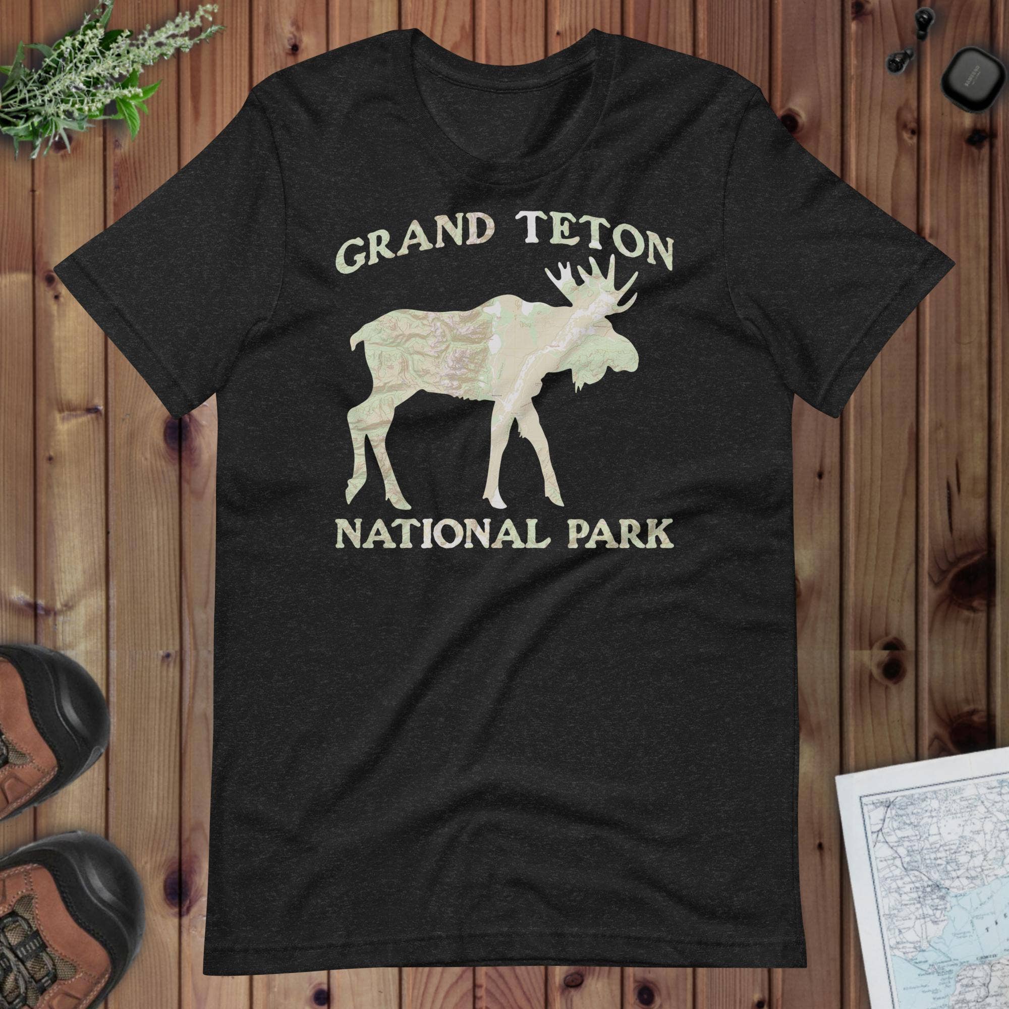 Parks Apparel - Wholesale Screen Printed T-Shirt - Unisex - Grand Teton Moose Topo T-shirt0